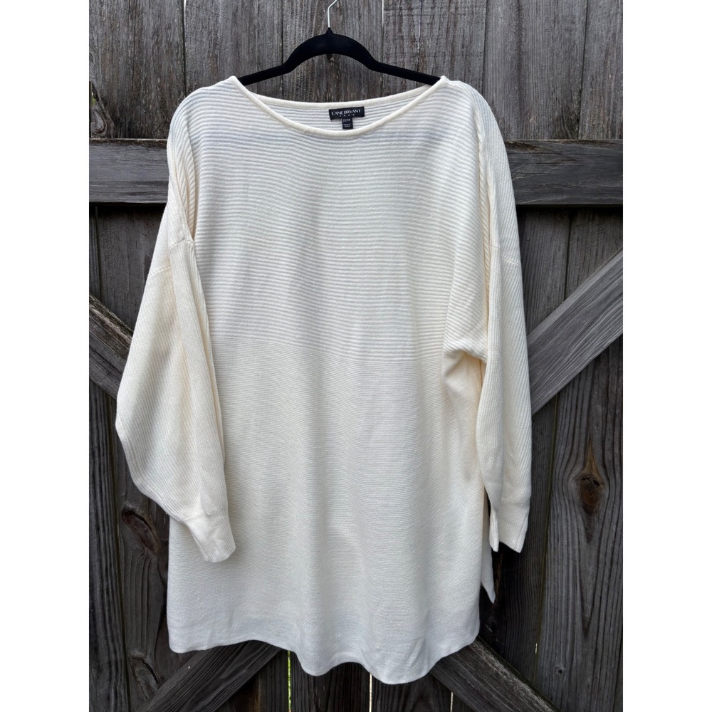 Lane Bryant Cream Ivory Ribbed Knit Boat Neck Sweater Plus Size 22/24